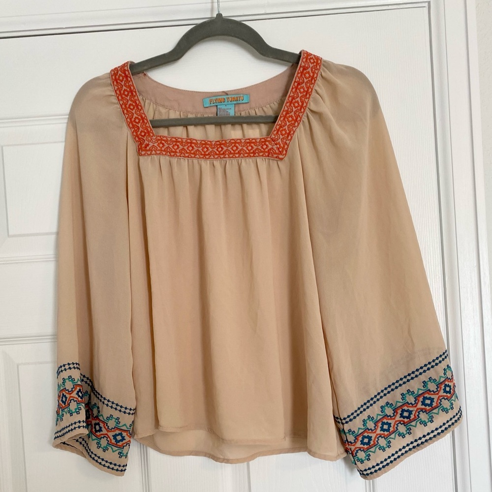 FLYING TOMATO Women's Large Bohemian Peasant Top | Size Small